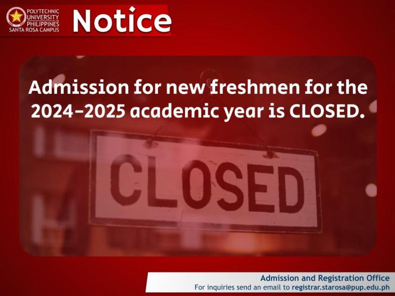 Notice | Admission/Enrollment is Closed for New&nbsp;Applicants