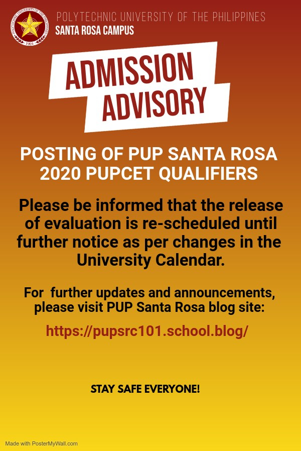 POSTING OF PUP SANTA ROSA 2020 PUPCET QUALIFIERS
