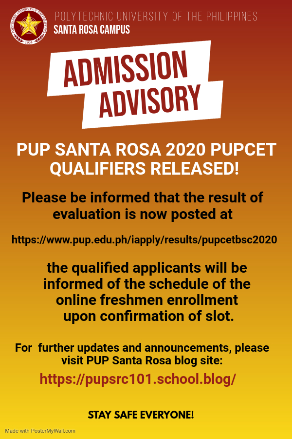 PUP Santa Rosa 2020 PUPcet Qualifiers Released!