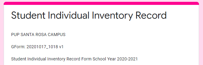 Student Individual Inventory&nbsp;Record