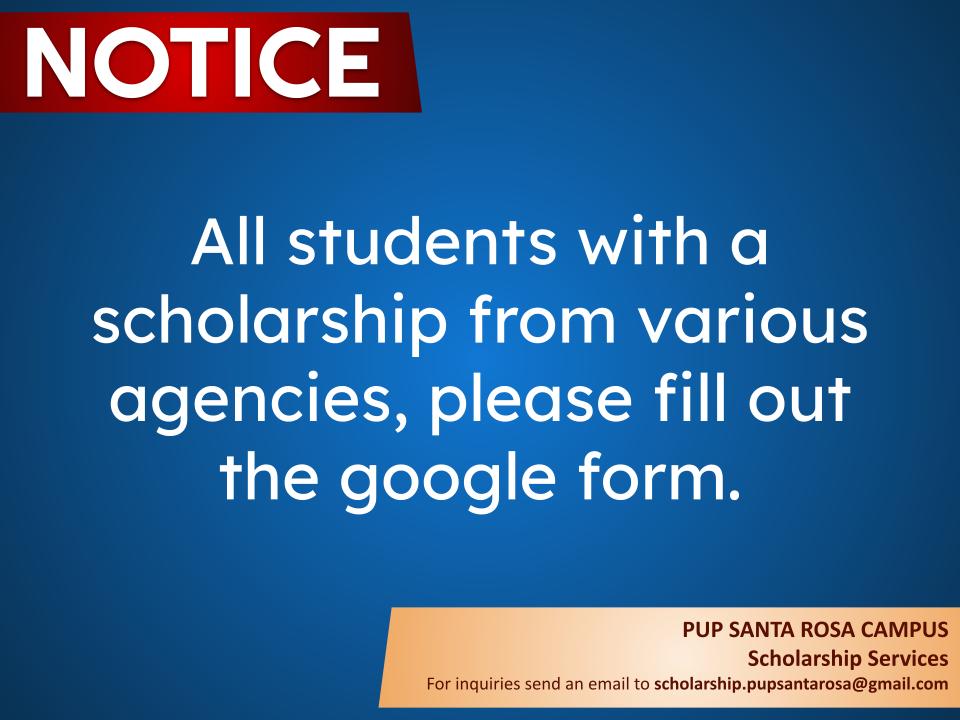 Scholarship From Various Agencies |&nbsp;pid#5536