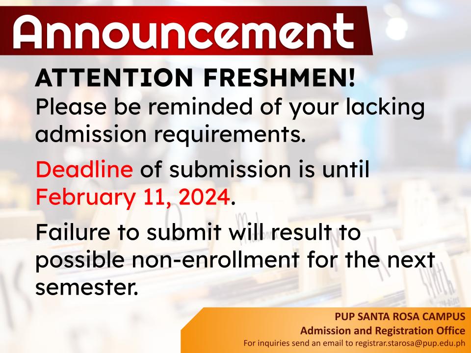 Notice | Admission Requirements – Freshmen 2023-24 |&nbsp;pid#7106