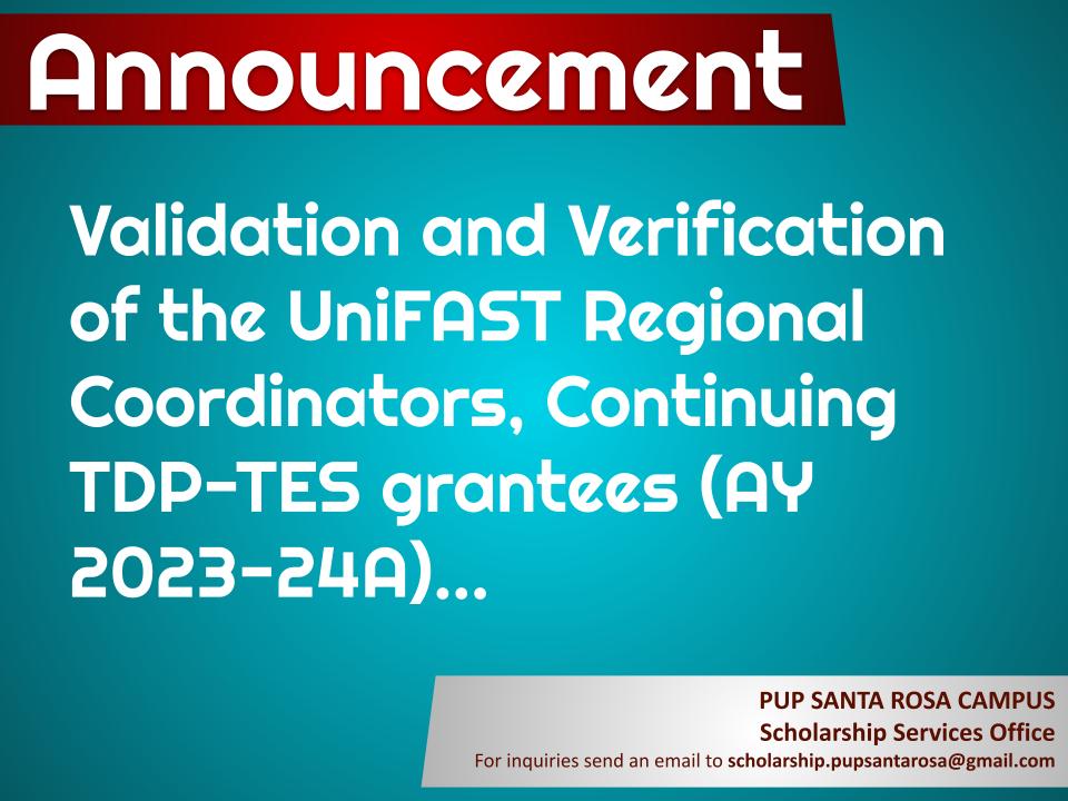 Validation | TDP-TES – UNIFAST – AY 2023-24A |&nbsp;pid#7164