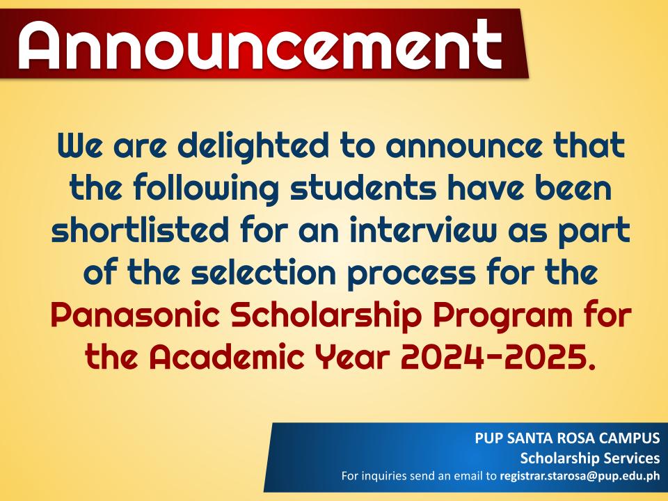 Announcement | Panasonic Scholarship Program |&nbsp;pid#7455