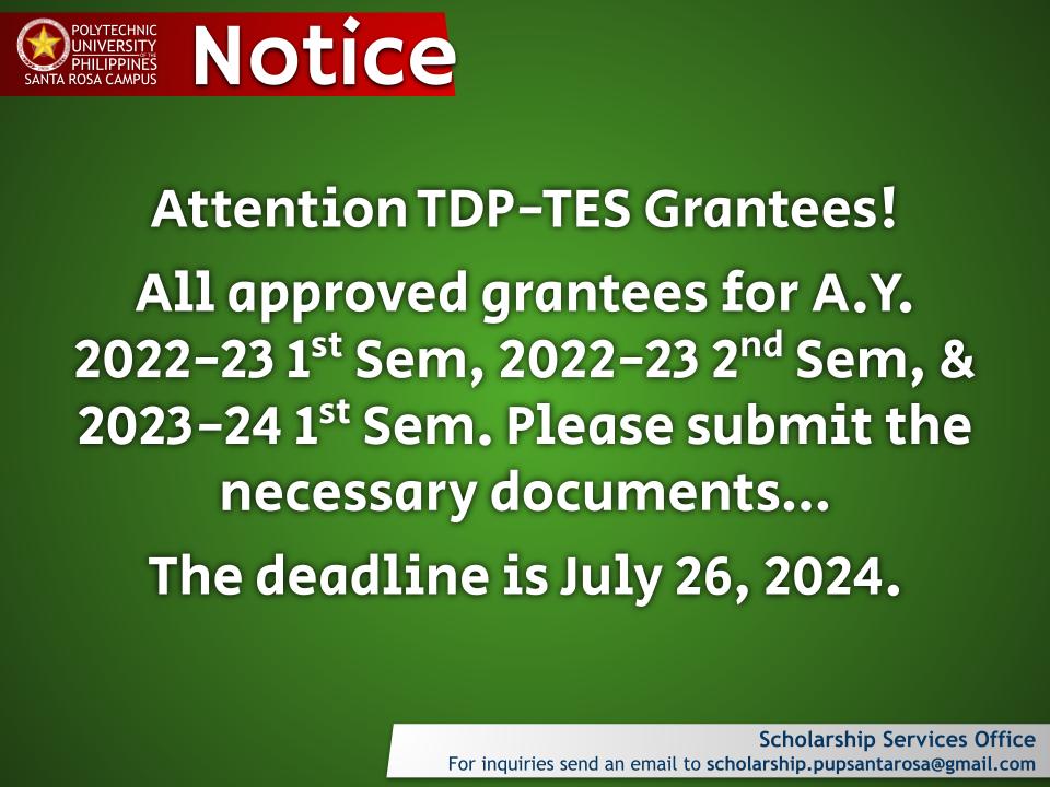 Notice | TDP-TES Grantees |&nbsp;pid#8258