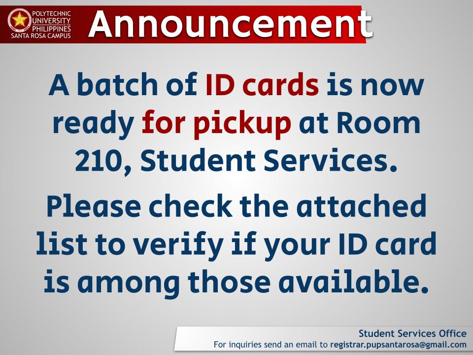 Announcement | ID Card For Pickup |&nbsp;pid#11084