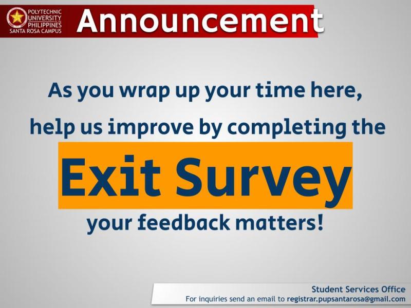 Announcement | Exit Survey |&nbsp;pid#5605