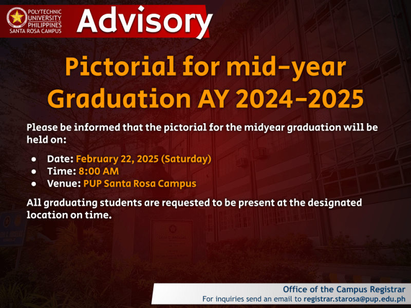 Advisory | Pictorial for Midyear Grad AY 2024-25 |&nbsp;pid#12713