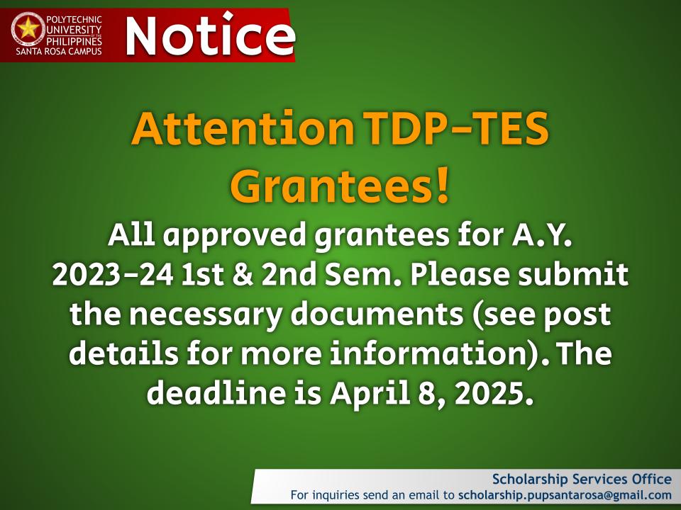 Notice | TDP-TES Grantees |&nbsp;pid#12927
