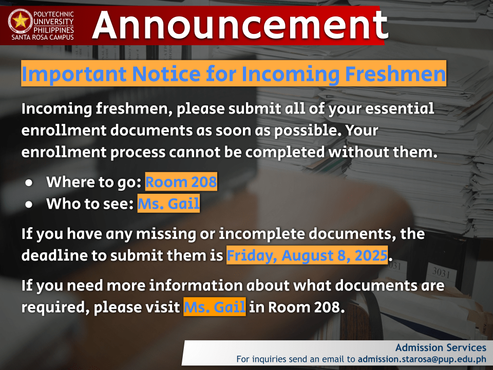 Announcement | Freshmen Documents |&nbsp;pid#13260