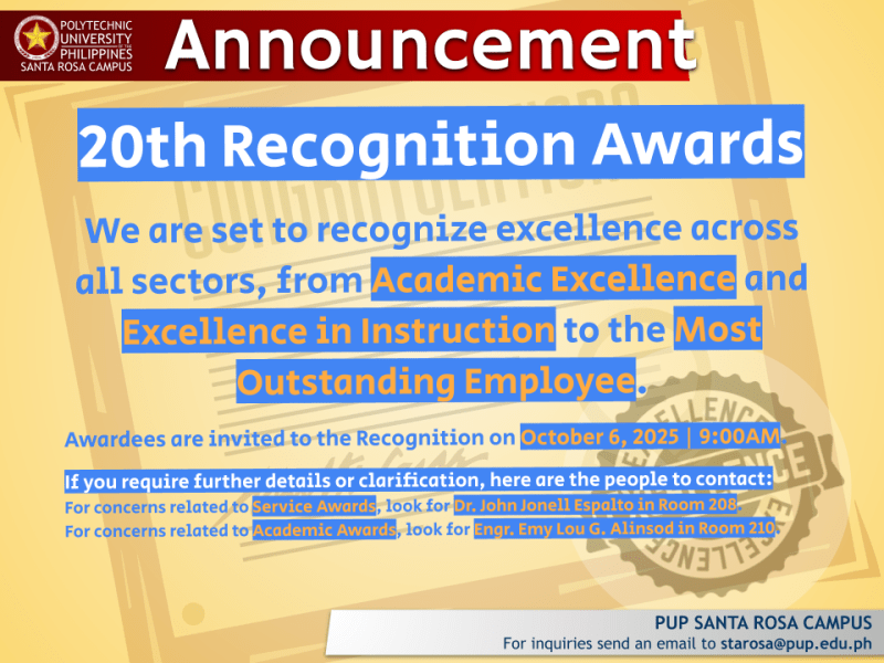 Announcement | 20th Annual Recognition & NSTP Graduation |&nbsp;pid#13415