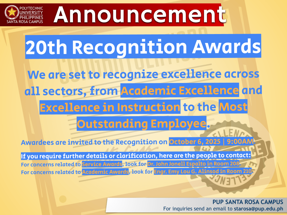 Announcement | 20th Annual Recognition & NSTP Graduation |&nbsp;pid#13415