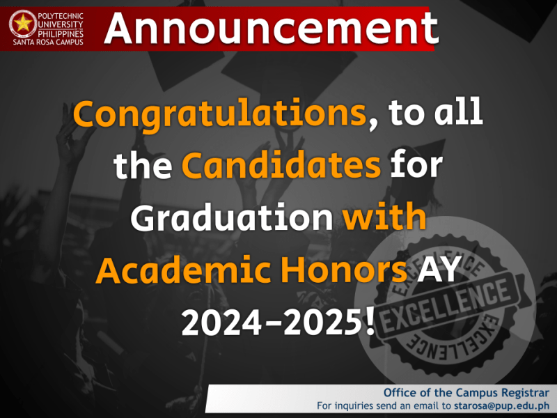 Announcement | List of Candidates for Graduation with Academic Honors |&nbsp;pid#13402