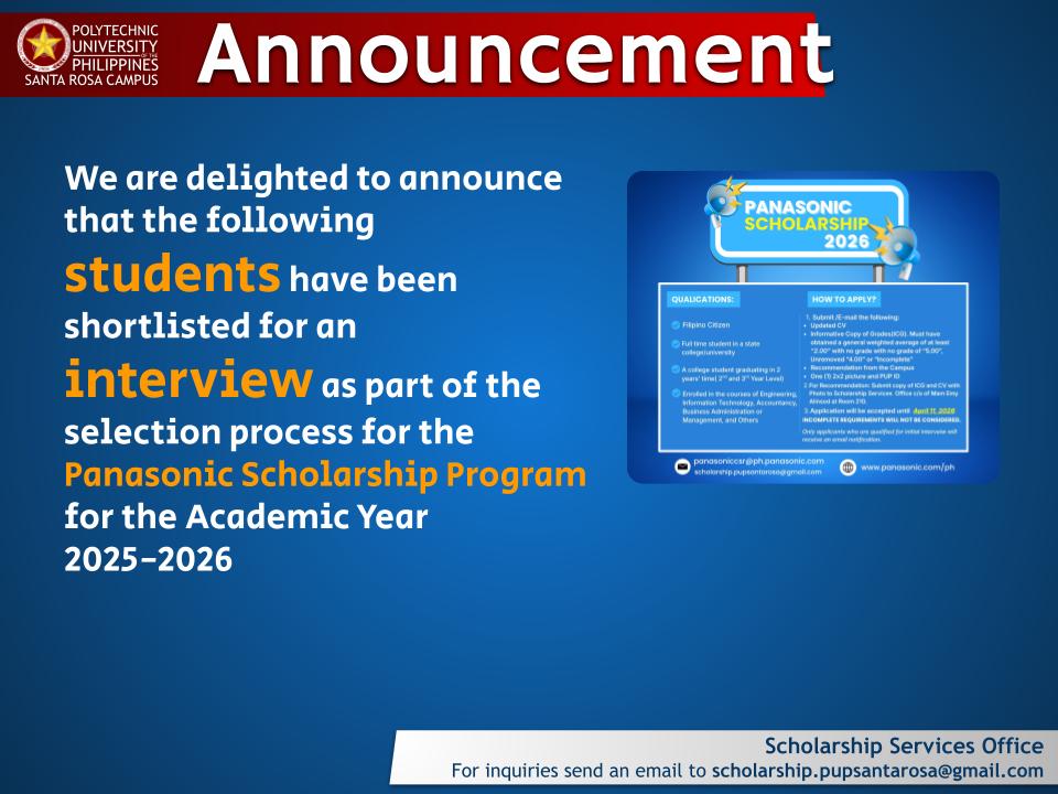 Announcement | Panasonic Scholarship Program |&nbsp;pid#14036