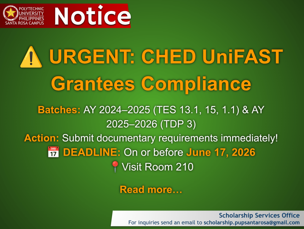 Notice | CHED UniFAST Grantees Compliance |&nbsp;pid#14509