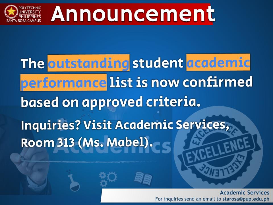 Announcement | List of  Validated Outstanding Students |&nbsp;pid#14673